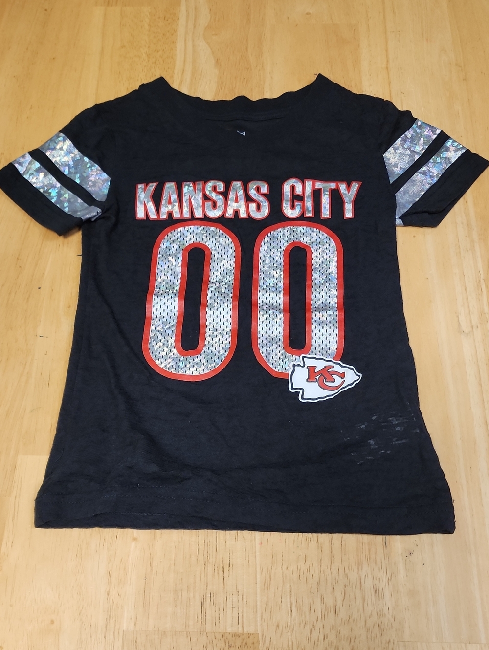 HTF NFL Kids Kansas City Chiefs Burnout Jersey Tee Black Shirt Size 5/6 - EUC